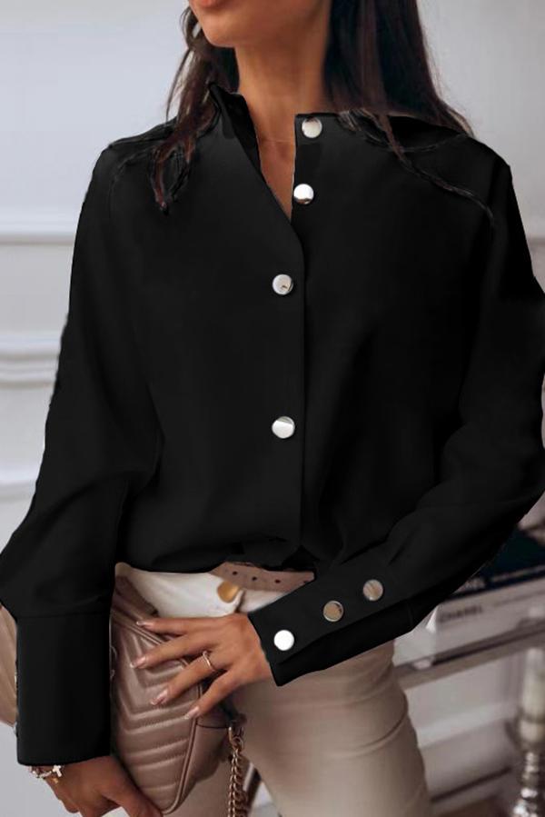 Round Neck Single Breasted Plain Blouse