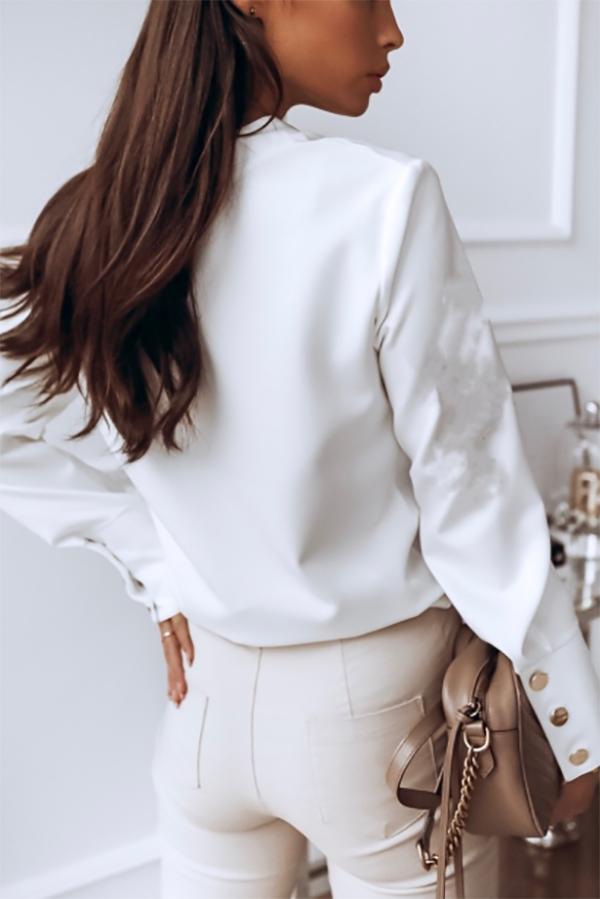 Round Neck Single Breasted Plain Blouse