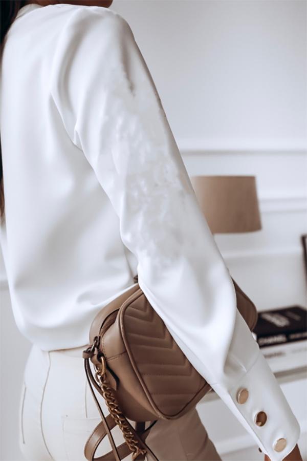 Round Neck Single Breasted Plain Blouse