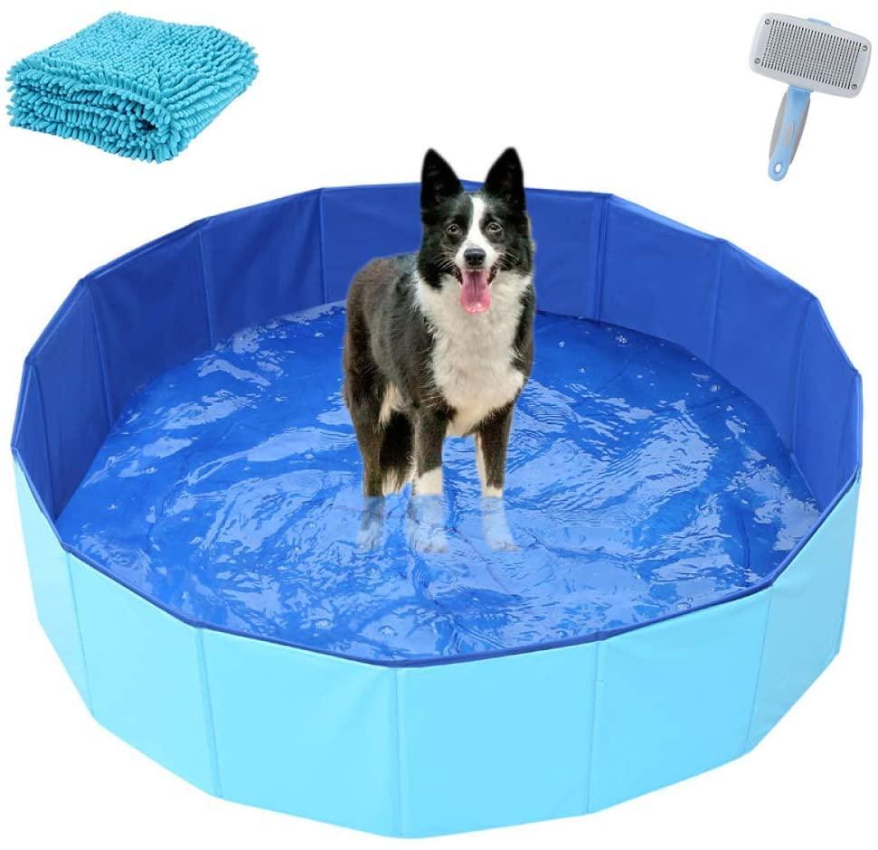 Paddling Pools for Dogs,Foldable Dog Pool PVC Non-Slip Bathing Tub Durable Outdoor Swimming Pool