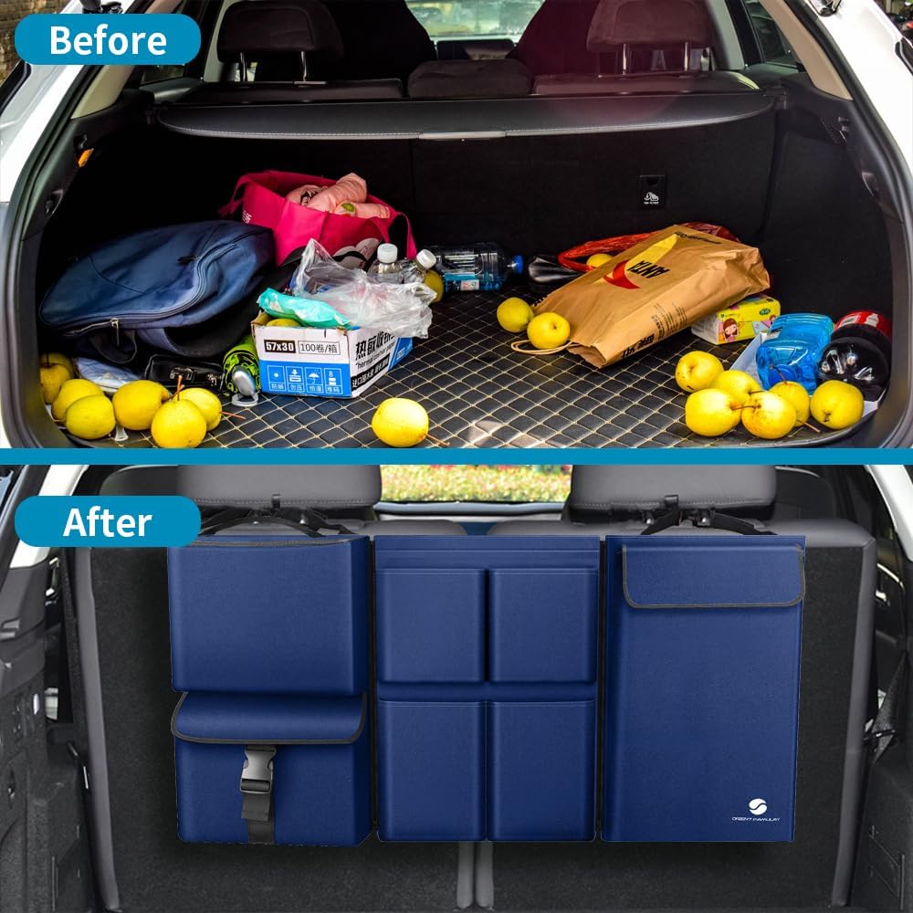 Car Trunk Organizer with Cooler, Hanging Car Organizers and Storage with Large Pockets, Zippers Detachable Seat Back Organizers Storage, Waterproof Car Storage Trunk Organizer for Jeeps, SUVs, Blue