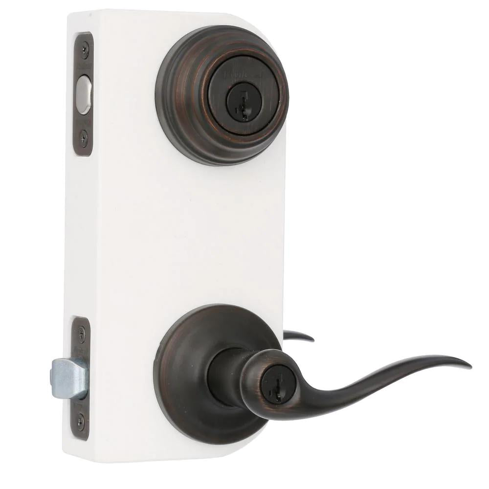 Tustin Venetian Bronze ExteriorEntry Door Lever and Single Cylinder Deadbolt Combo Pack Featuring SmartKey Security
