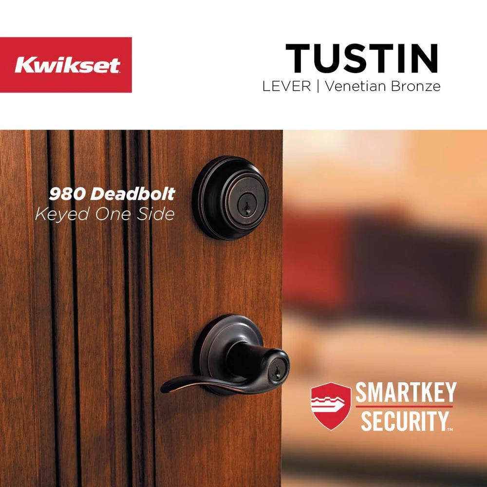 Tustin Venetian Bronze ExteriorEntry Door Lever and Single Cylinder Deadbolt Combo Pack Featuring SmartKey Security