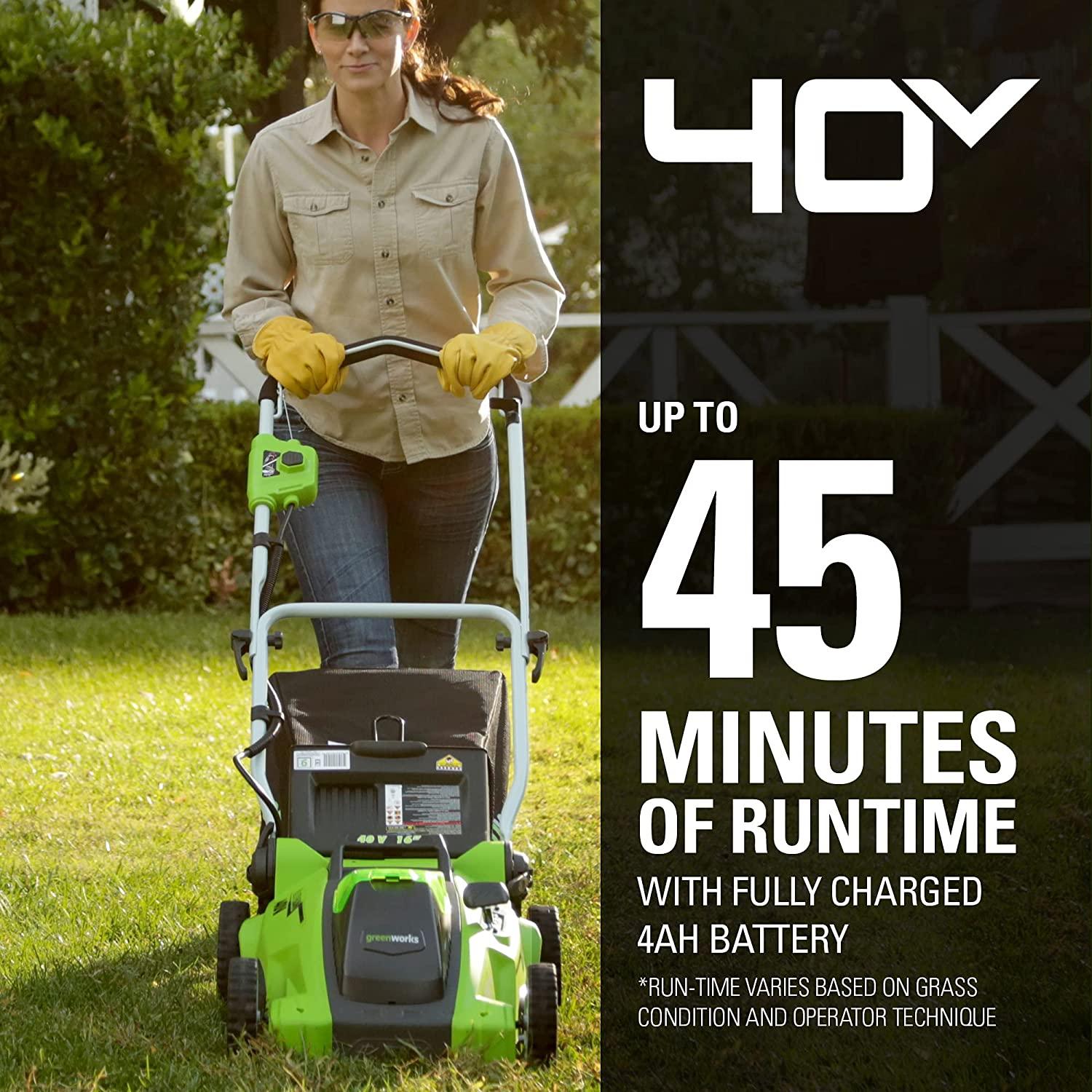 Greenworks 40V Push Lawn Mower, 16-Inch Electric Lawn Mower with 4.0Ah Battery and Charger Included