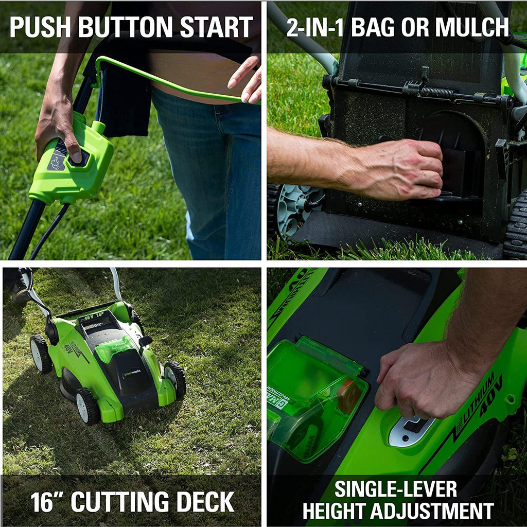 Greenworks 40V Push Lawn Mower, 16-Inch Electric Lawn Mower with 4.0Ah Battery and Charger Included