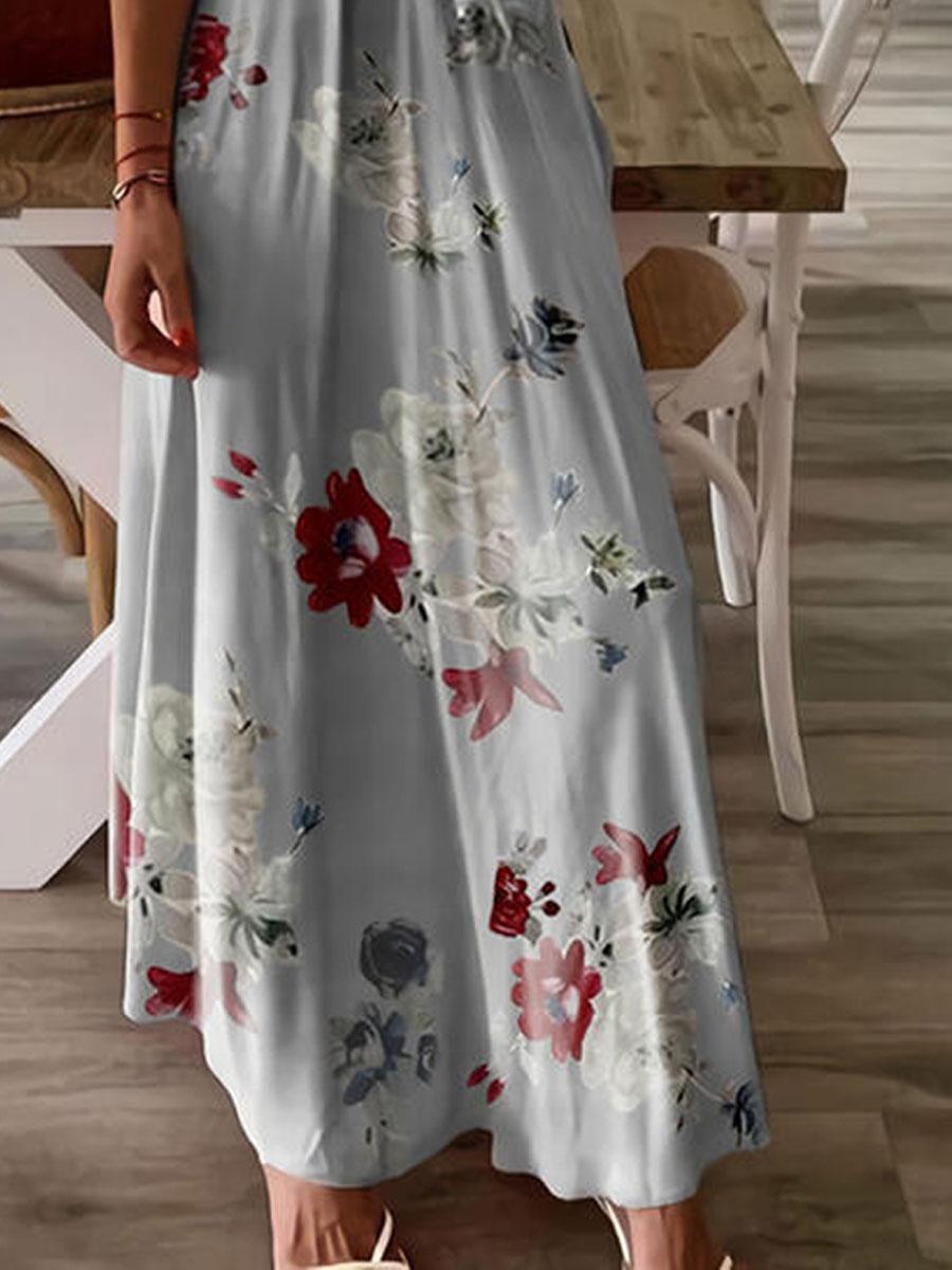 V-neck Floral Print Loose Maxi Dress