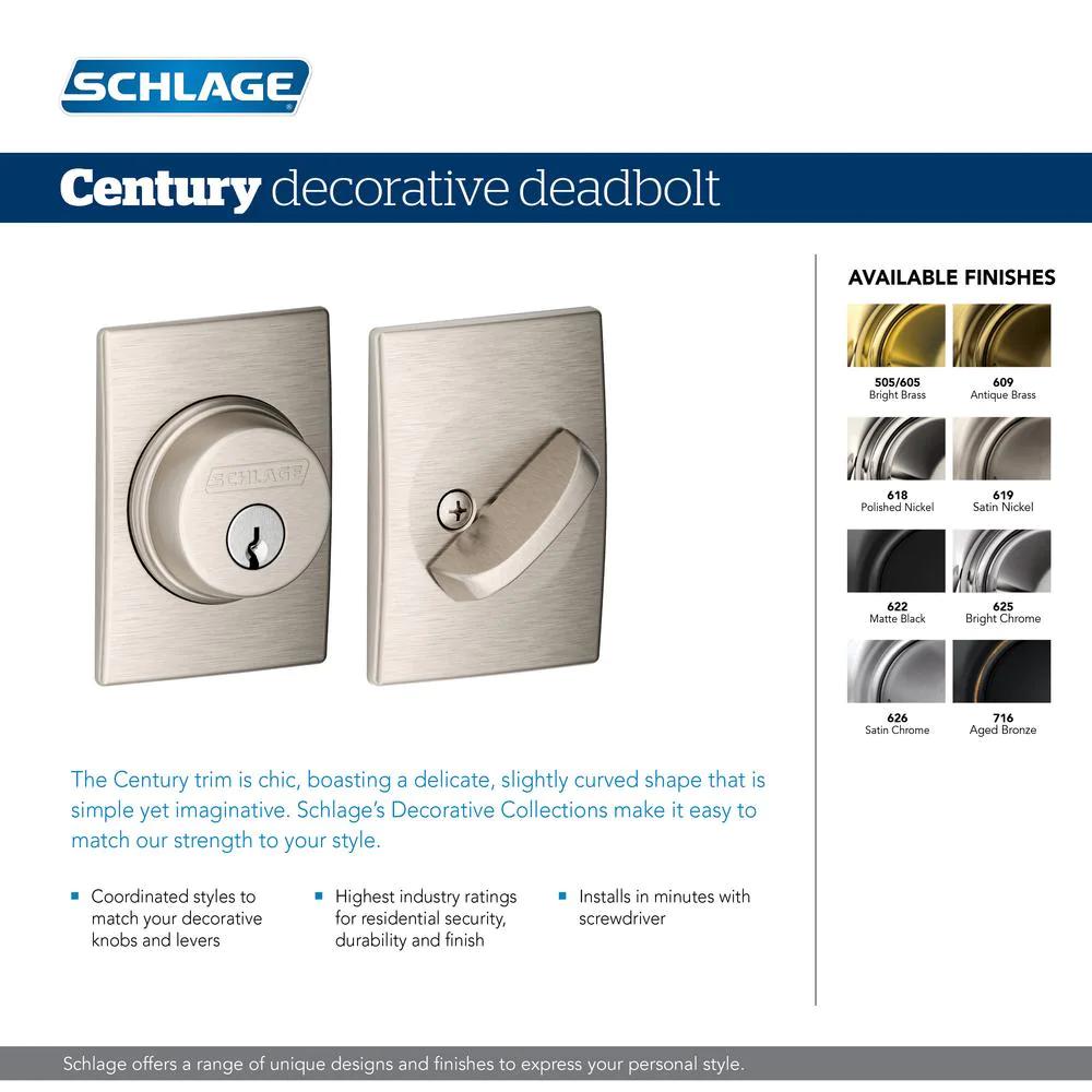 Century Matte Black Single Cylinder Deadbolt