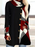 Casual Loose Geometric Stitching Long-sleeved T-shirt