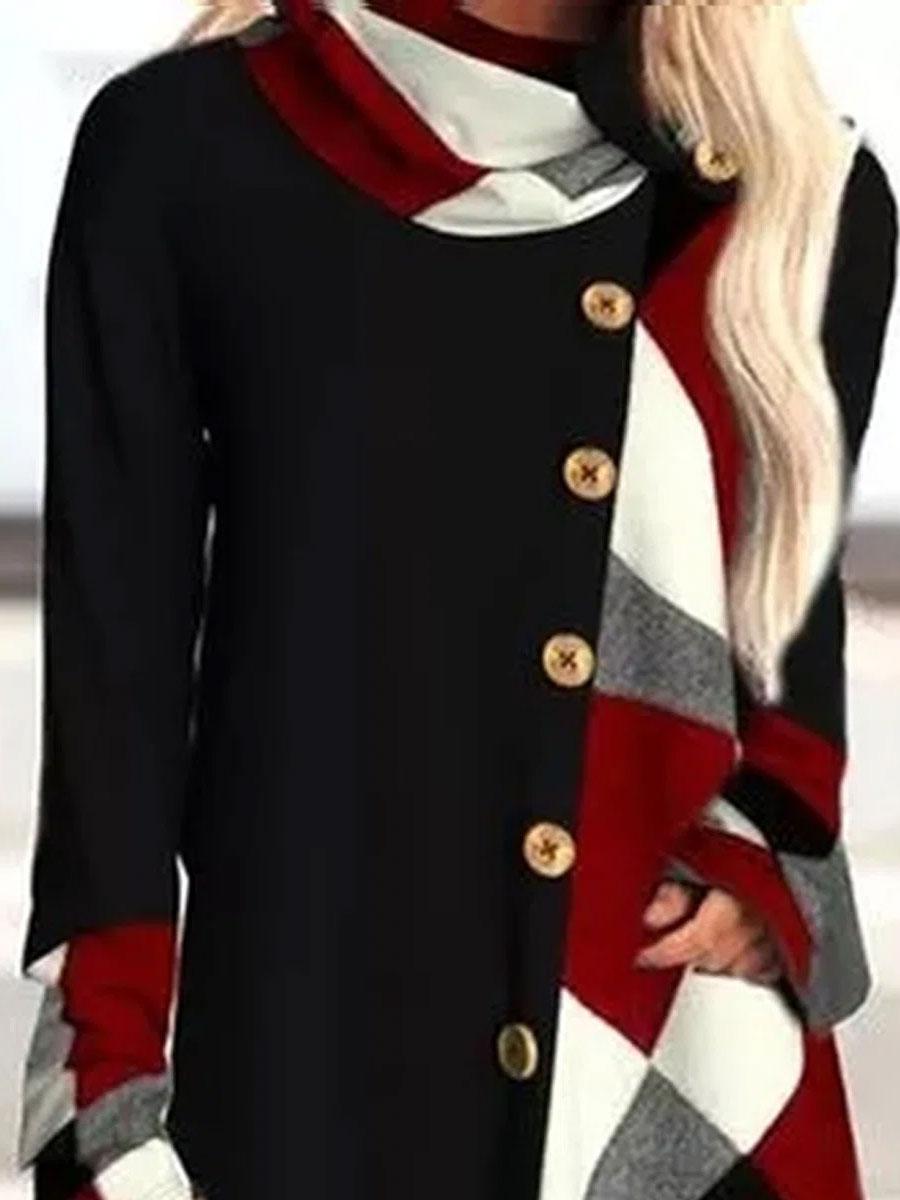 Casual Loose Geometric Stitching Long-sleeved T-shirt