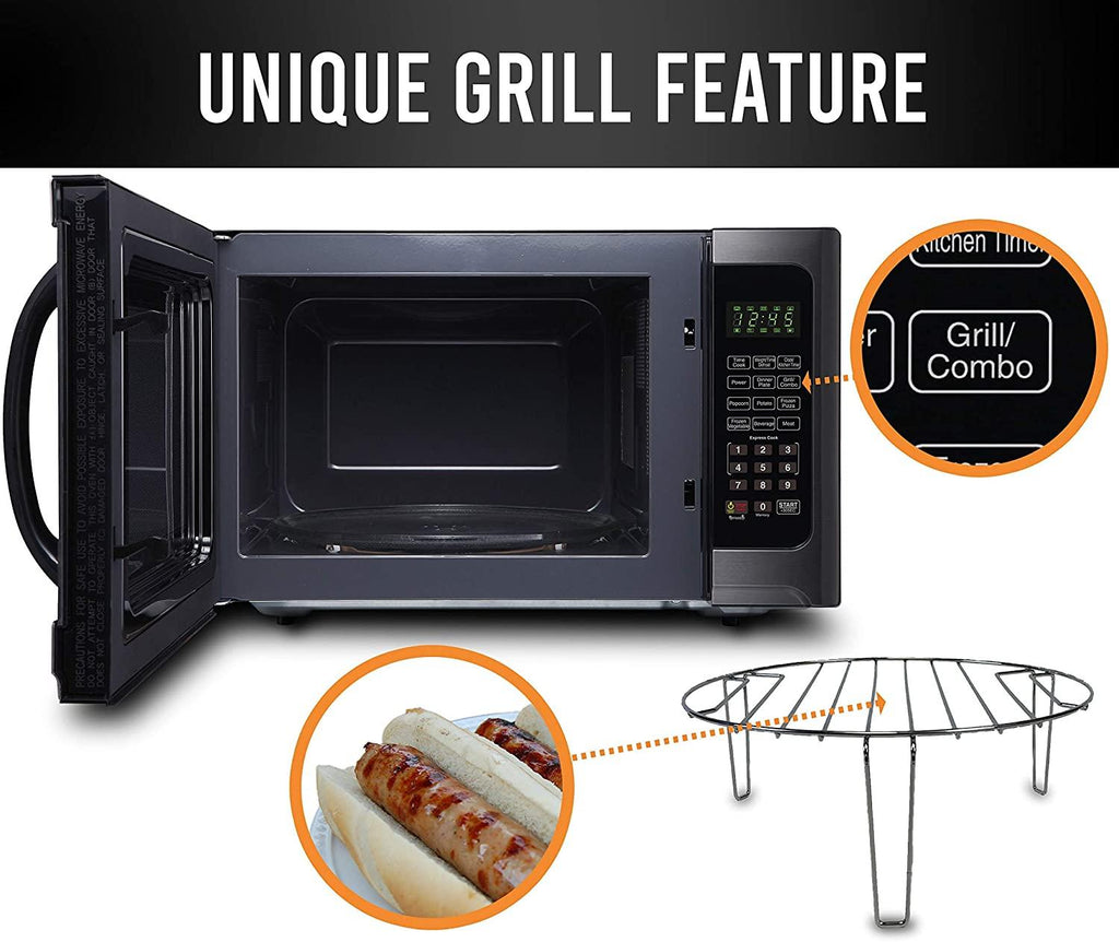 Farberware Black FMO12AHTBSG 1.2 Cu. Ft. 1100-Watt Microwave Oven with Grill, ECO Mode and Blue LED Lighting, Black  Steel (Renewed)