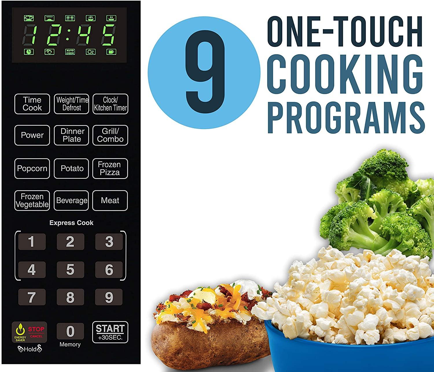 Farberware Black FMO12AHTBSG 1.2 Cu. Ft. 1100-Watt Microwave Oven with Grill, ECO Mode and Blue LED Lighting, Black  Steel (Renewed)