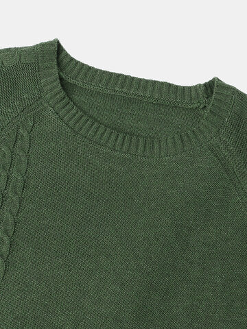 mens solid color round neck casual basic cable knit sweater with scarf