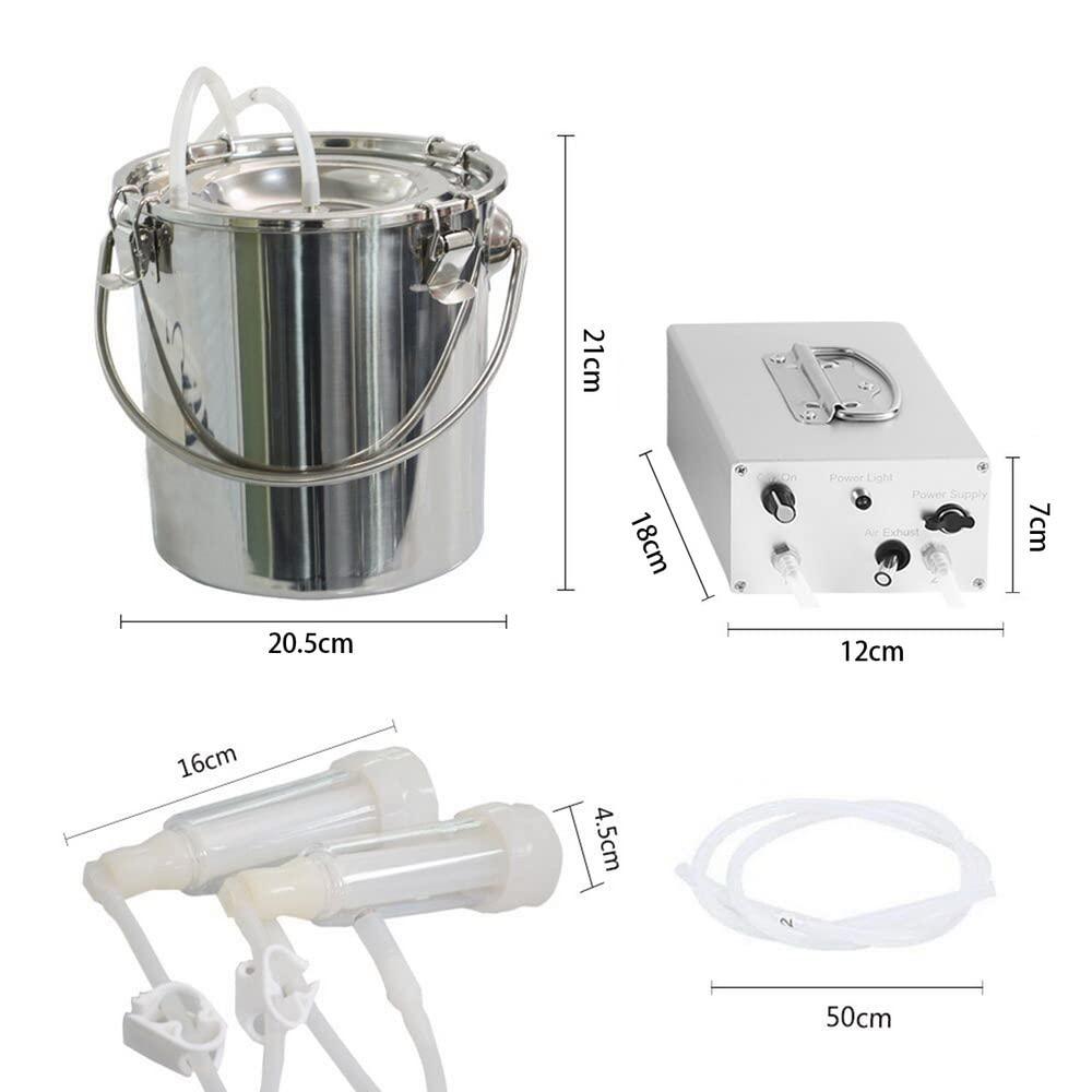 MAPOTAD 7L Goat Electric MilMachine, Automatic Rechargeable Battery Powered Pulsation Vacuum Pump with 2 Teat Cups  Steel Bucket for Goat(Battery Model)