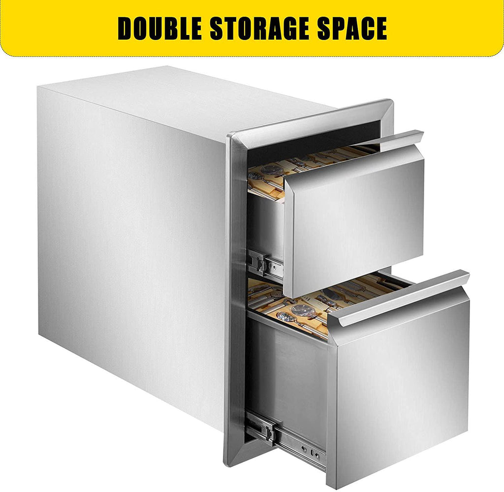 Mophorn Outdoor Kitchen Drawers 13" W X 20.5" H X 21" D, Flush Mount Double BBQ