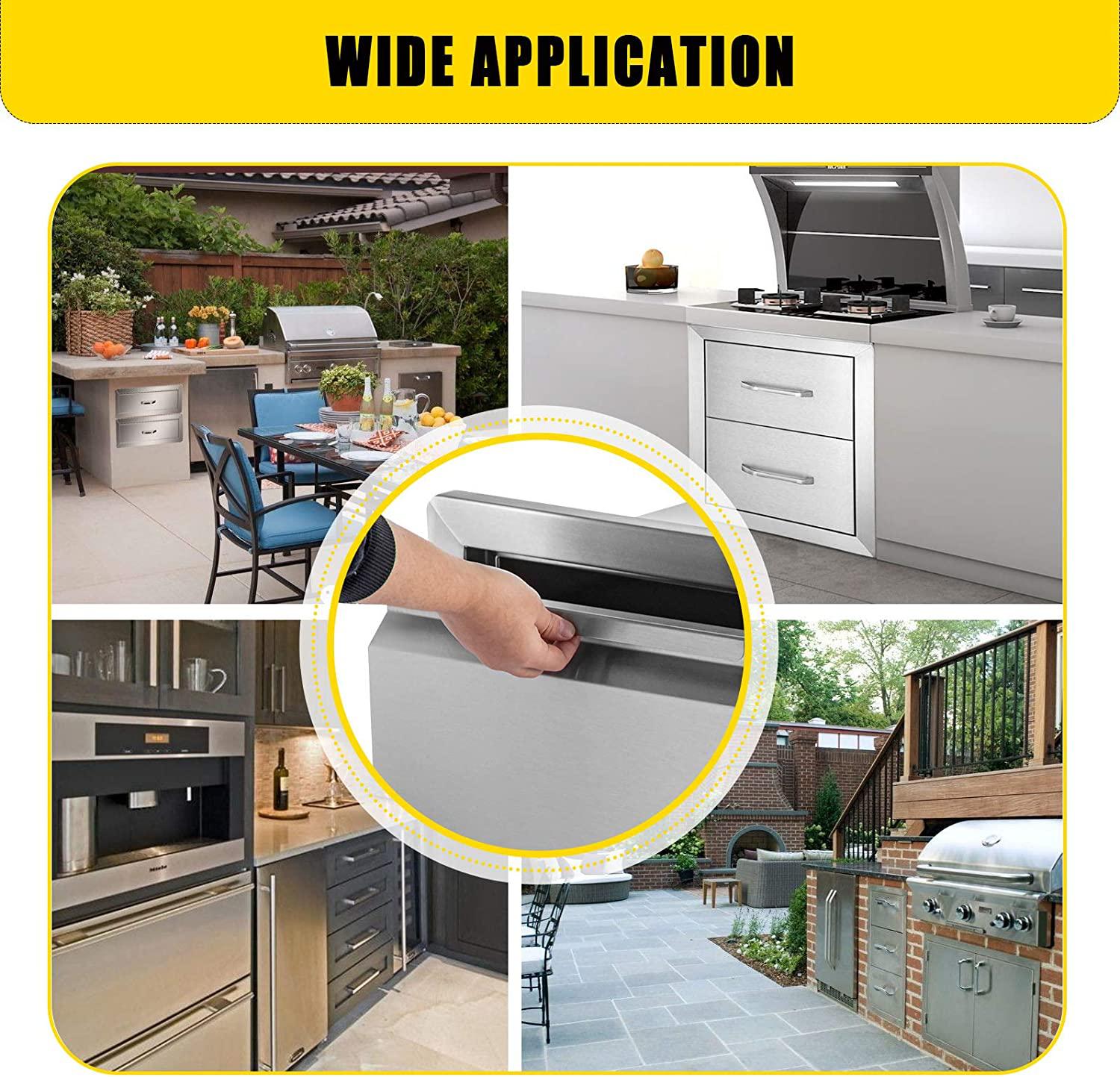 Mophorn Outdoor Kitchen Drawers 13" W X 20.5" H X 21" D, Flush Mount Double BBQ
