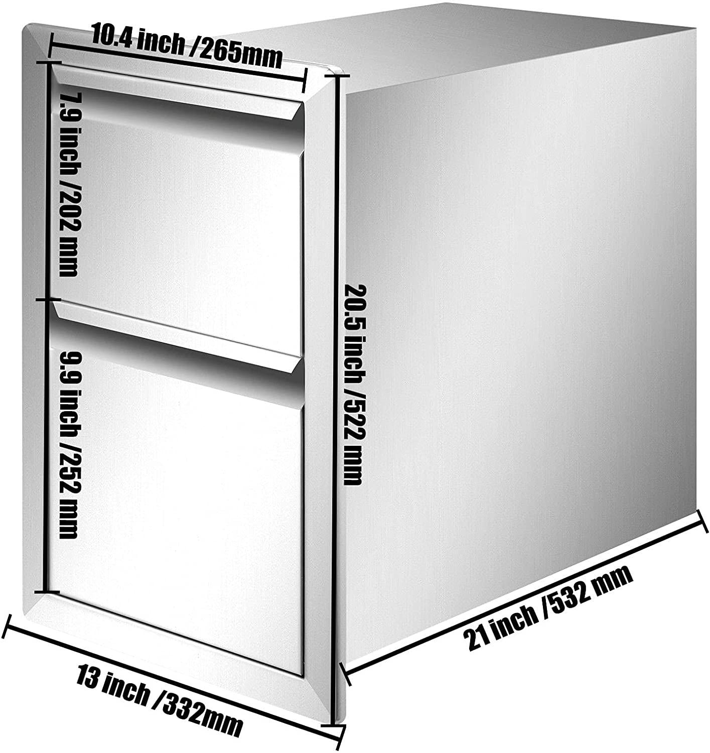 Mophorn Outdoor Kitchen Drawers 13" W X 20.5" H X 21" D, Flush Mount Double BBQ
