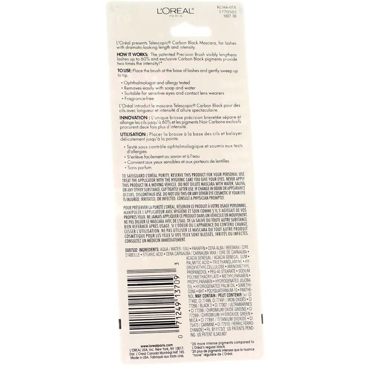 L'Oreal Paris Telescopic Mascara, Carbon Black [935] 0.27 oz (Pack of 12)