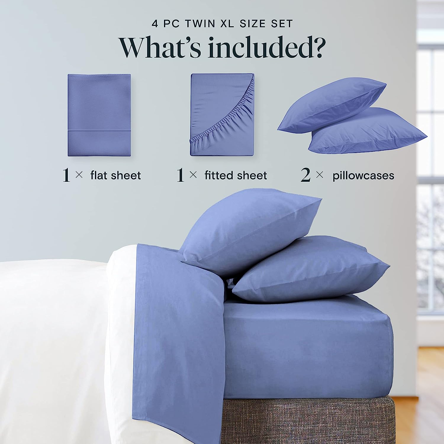 LuxClub Twin XL Sheets Set - Soft Twin Bed Sheets for Boys and Girls, 4 PC Deep Pockets 18" Eco Friendly Wrinkle Free Kids Fitted Sheets Machine Washable Hotel Bedding Silky Soft - Violet Blue Twin XL