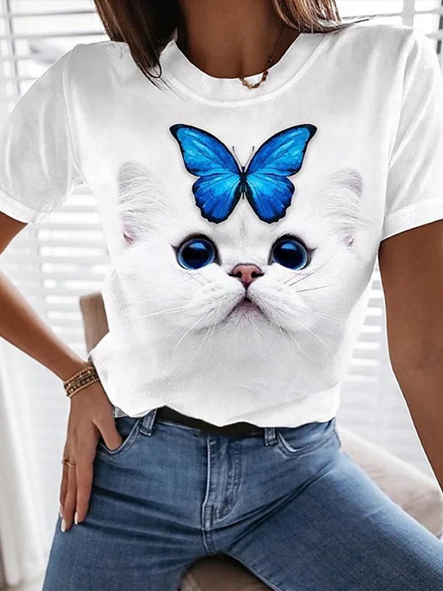 Casual Cat Print WomenS Short-Sleeved T-Shirt