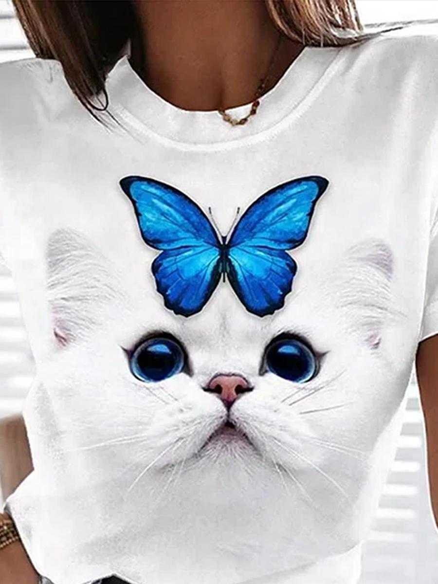 Casual Cat Print WomenS Short-Sleeved T-Shirt