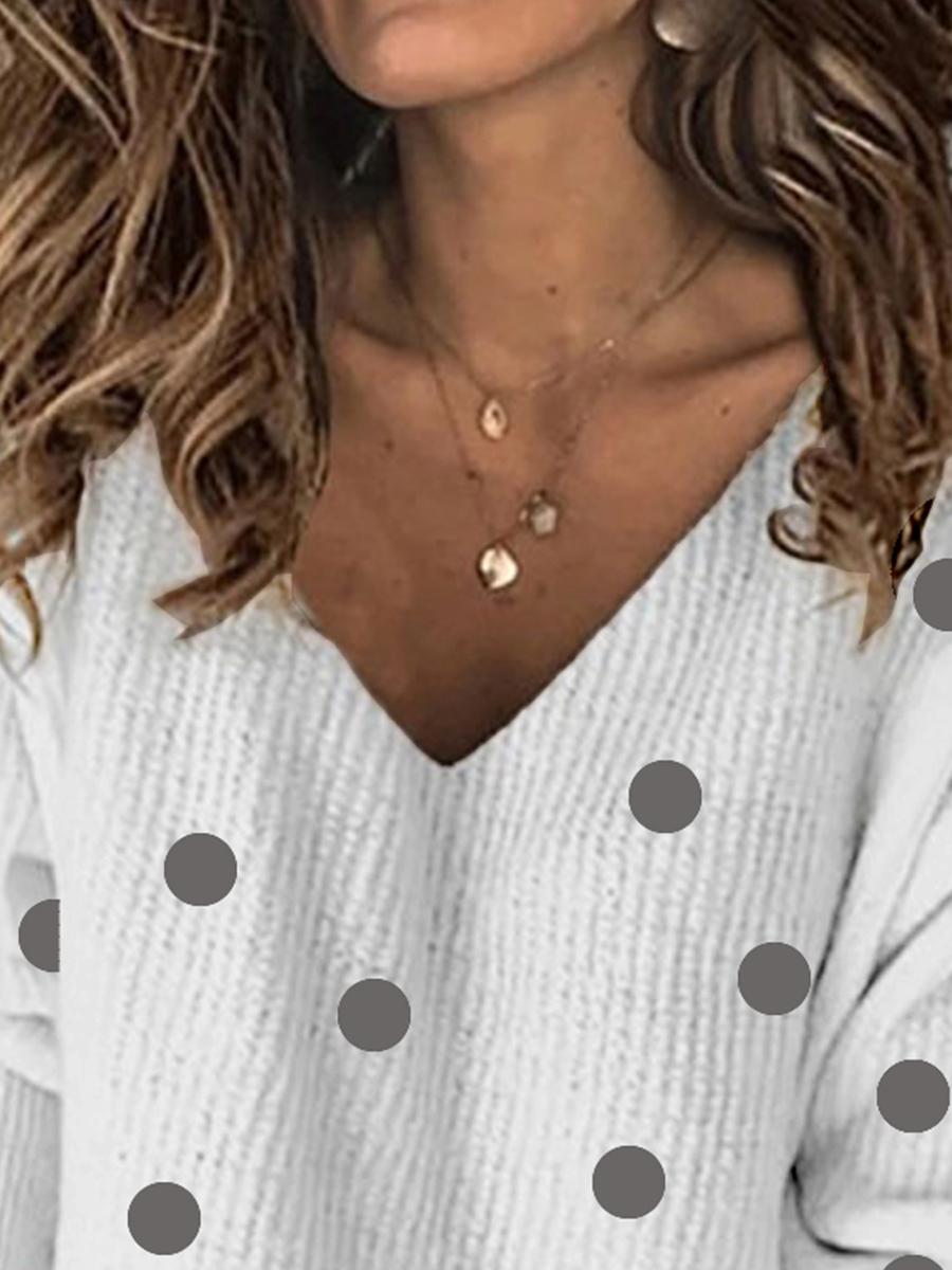 V-Neck Polka Dot Print Sweater