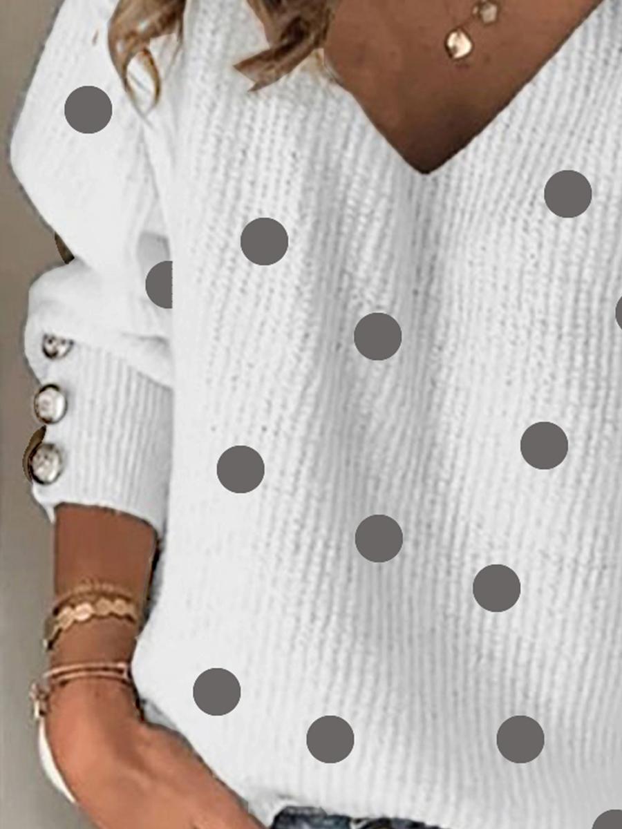 V-Neck Polka Dot Print Sweater