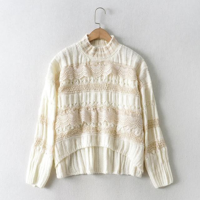 turtleneck lace print sweater