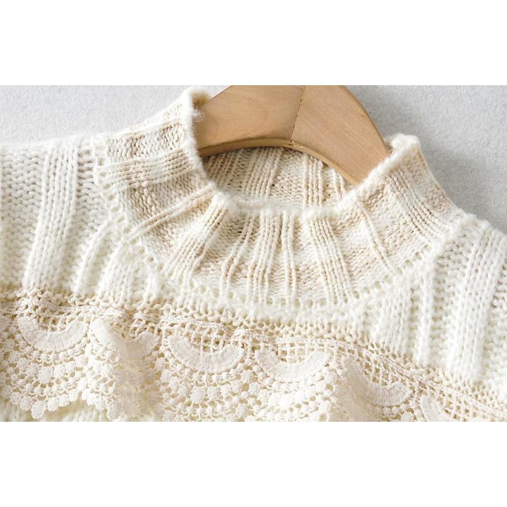 turtleneck lace print sweater
