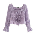 lace-up ruffle cropped blouse