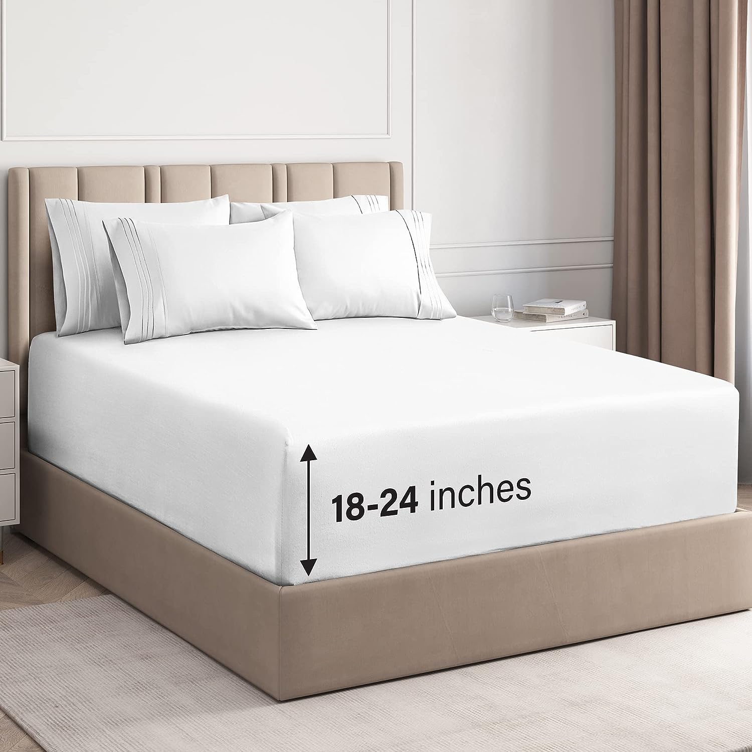Extra Deep King Sheet Set - 6 Piece Breathable &amp; Cooling Sheets - Hotel Luxury Bed Sheets Set - Easy &amp; Secure Fit - Soft, Wrinkle &amp; Comfy Sheets Set - White Sheet Set w/Extra Deep Pockets