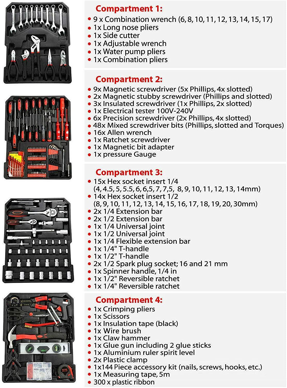 799 PCS Hand Tool Set Mechanics Kit Wrench Socket Toolbox Castors Trolley Keys
