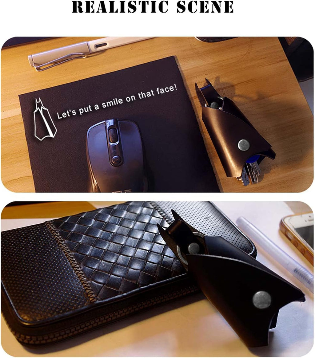 CAILLU KeyChain Leather Bat for men gifts and women Car key fob case,pop keys ring cover holder for stocking stuffers for men