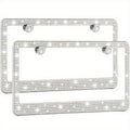 2pcs Luxurious Bling License Plate Frames - Handcrafted  Steel Frames with Artificial Diamonds - Sparkly Car License Plate Cover