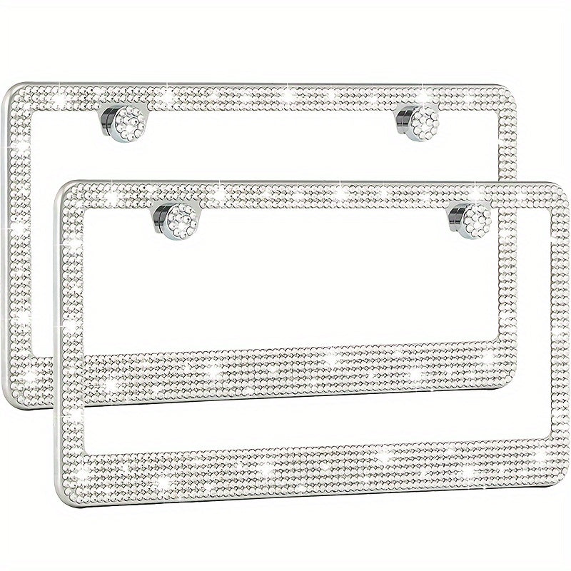2pcs Luxurious Bling License Plate Frames - Handcrafted  Steel Frames with Artificial Diamonds - Sparkly Car License Plate Cover