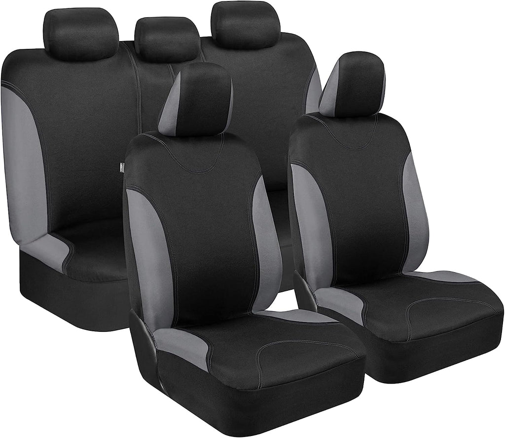 BDK UltraSleek Gray Seat Covers for Cars Full Set, Two-Tone Front Seat Covers with Matching Back Seat Cover, Stylish Car Seat Protectors with Split Bench , Automotive Interior Covers