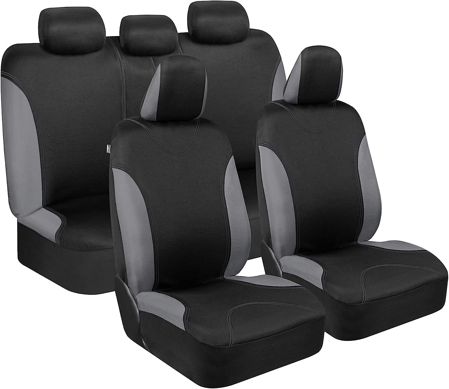 BDK UltraSleek Gray Seat Covers for Cars Full Set, Two-Tone Front Seat Covers with Matching Back Seat Cover, Stylish Car Seat Protectors with Split Bench , Automotive Interior Covers