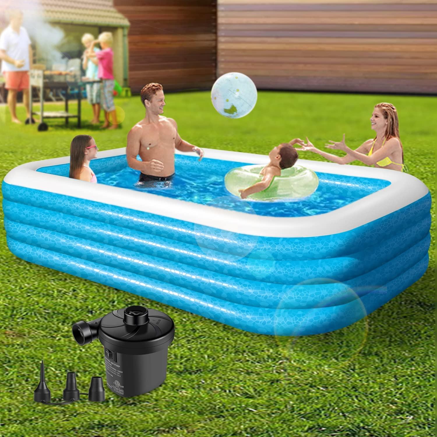 soarrucy 10ft 4 rings above ground pool for kids and adults 120x72x29in inflatable pool blue yyc001 0