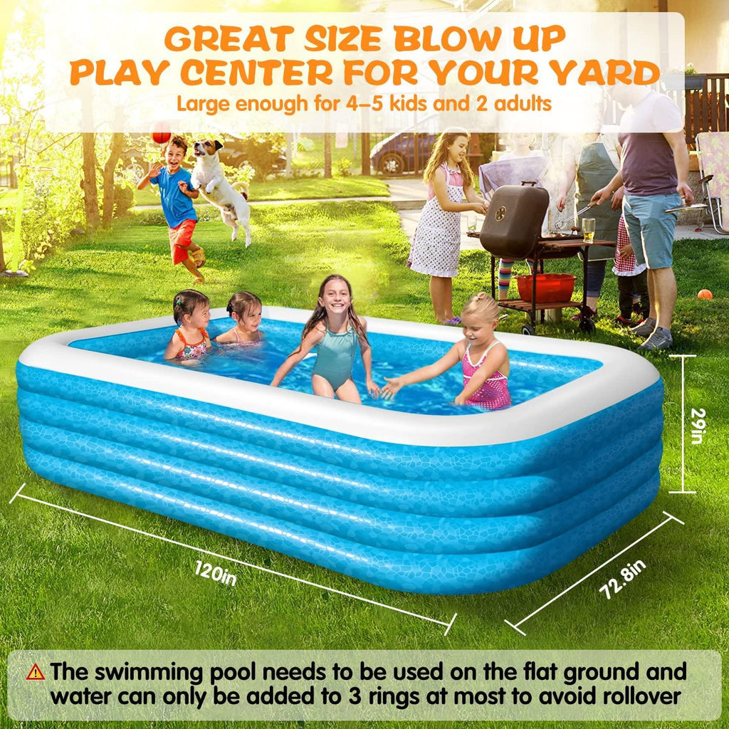 soarrucy 10ft 4 rings above ground pool for kids and adults 120x72x29in inflatable pool blue yyc001 0
