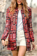 Retro Fashion Slim Print Long Sleeve Suit Cardigan Coat