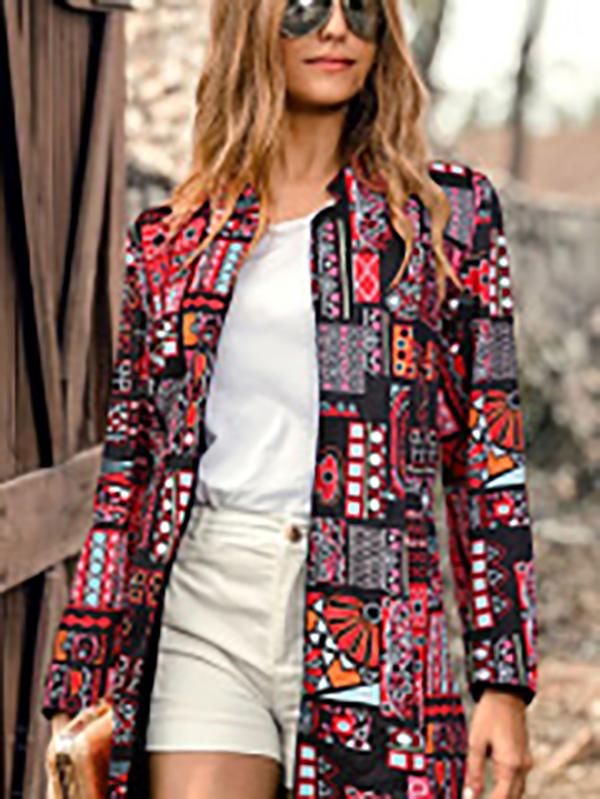 Retro Fashion Slim Print Long Sleeve Suit Cardigan Coat