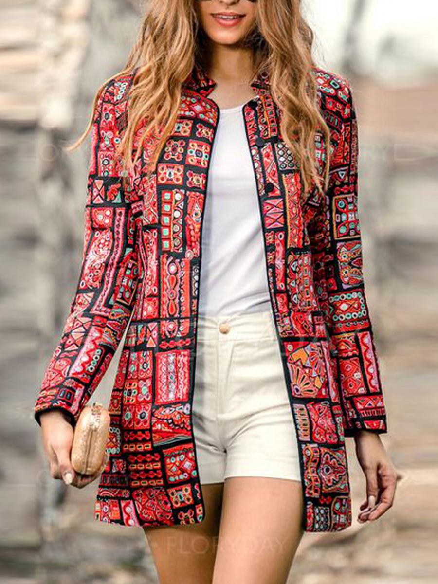 Retro Fashion Slim Print Long Sleeve Suit Cardigan Coat
