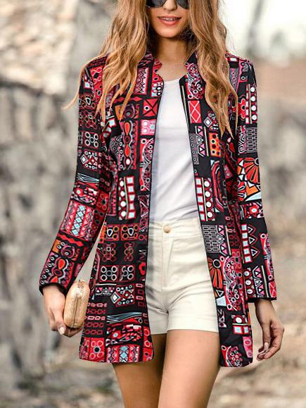 Retro Fashion Slim Print Long Sleeve Suit Cardigan Coat