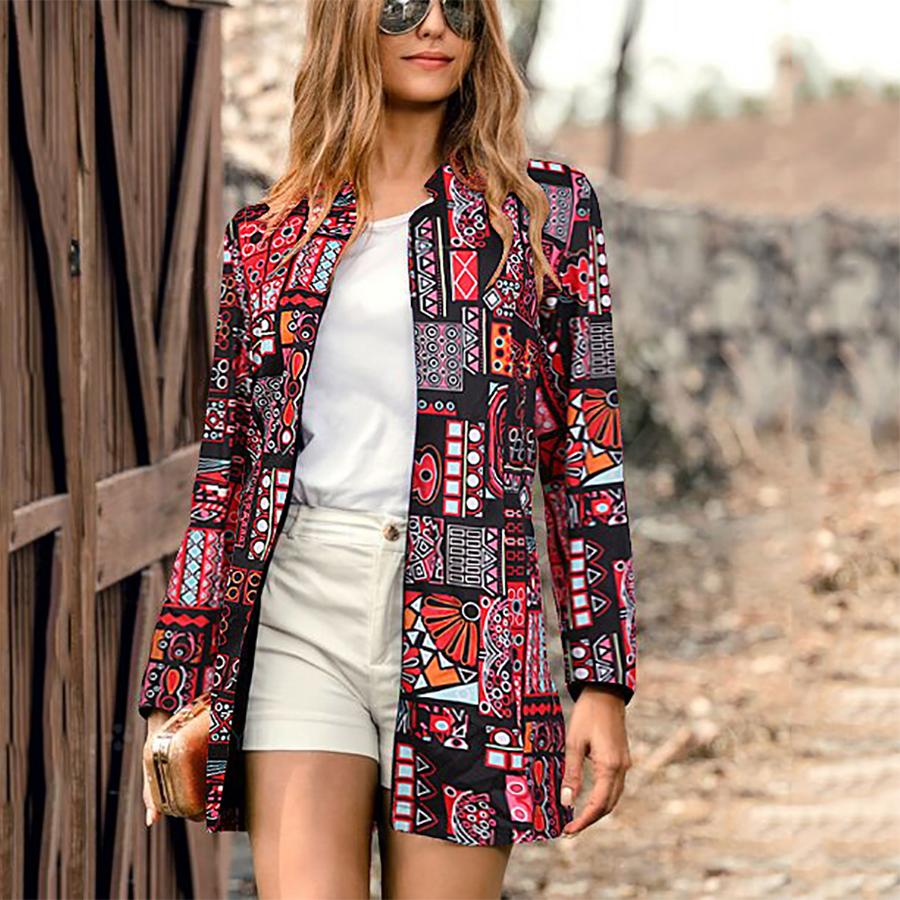 Retro Fashion Slim Print Long Sleeve Suit Cardigan Coat