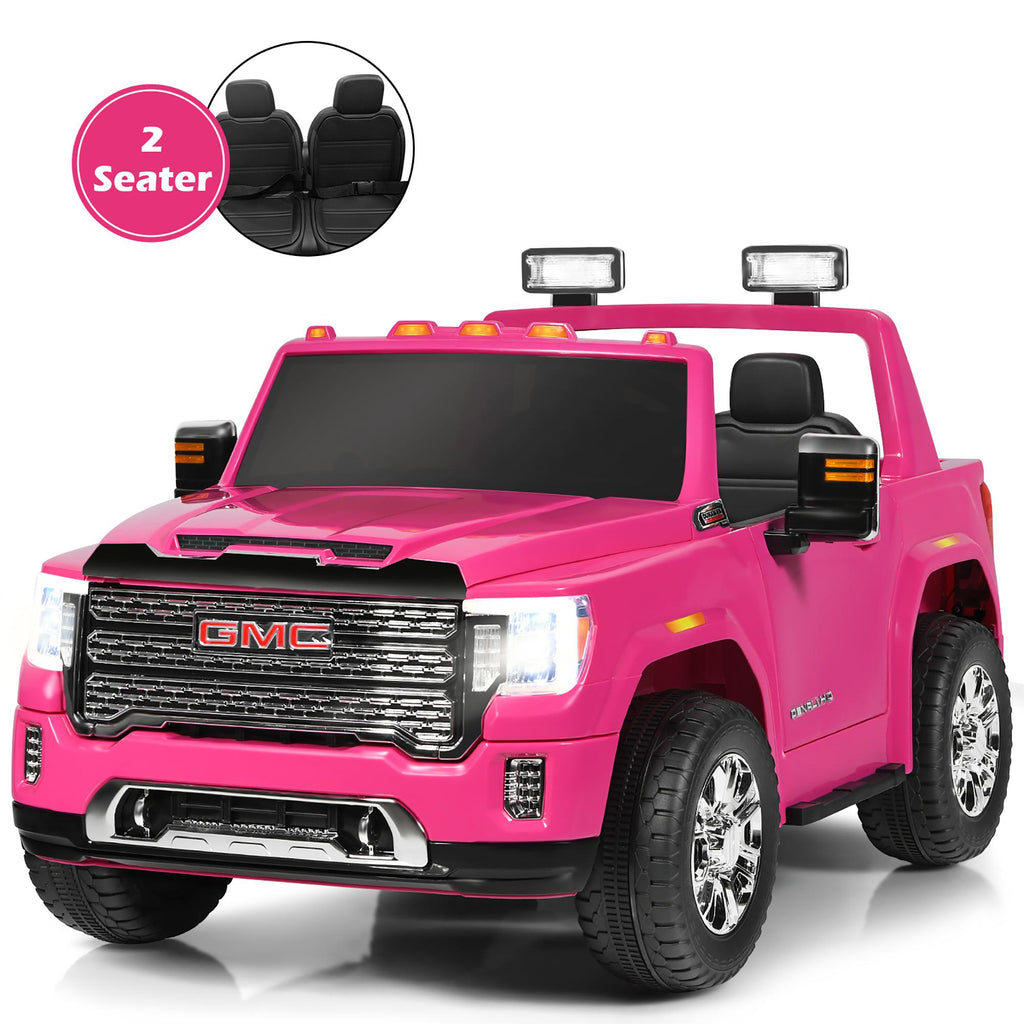 12V 2-Seater Licensed GMC Kids Ride On Truck RC Electric Car w/StoraBox Pink
