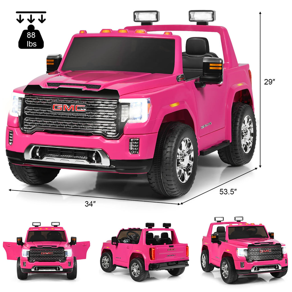 12V 2-Seater Licensed GMC Kids Ride On Truck RC Electric Car w/StoraBox Pink