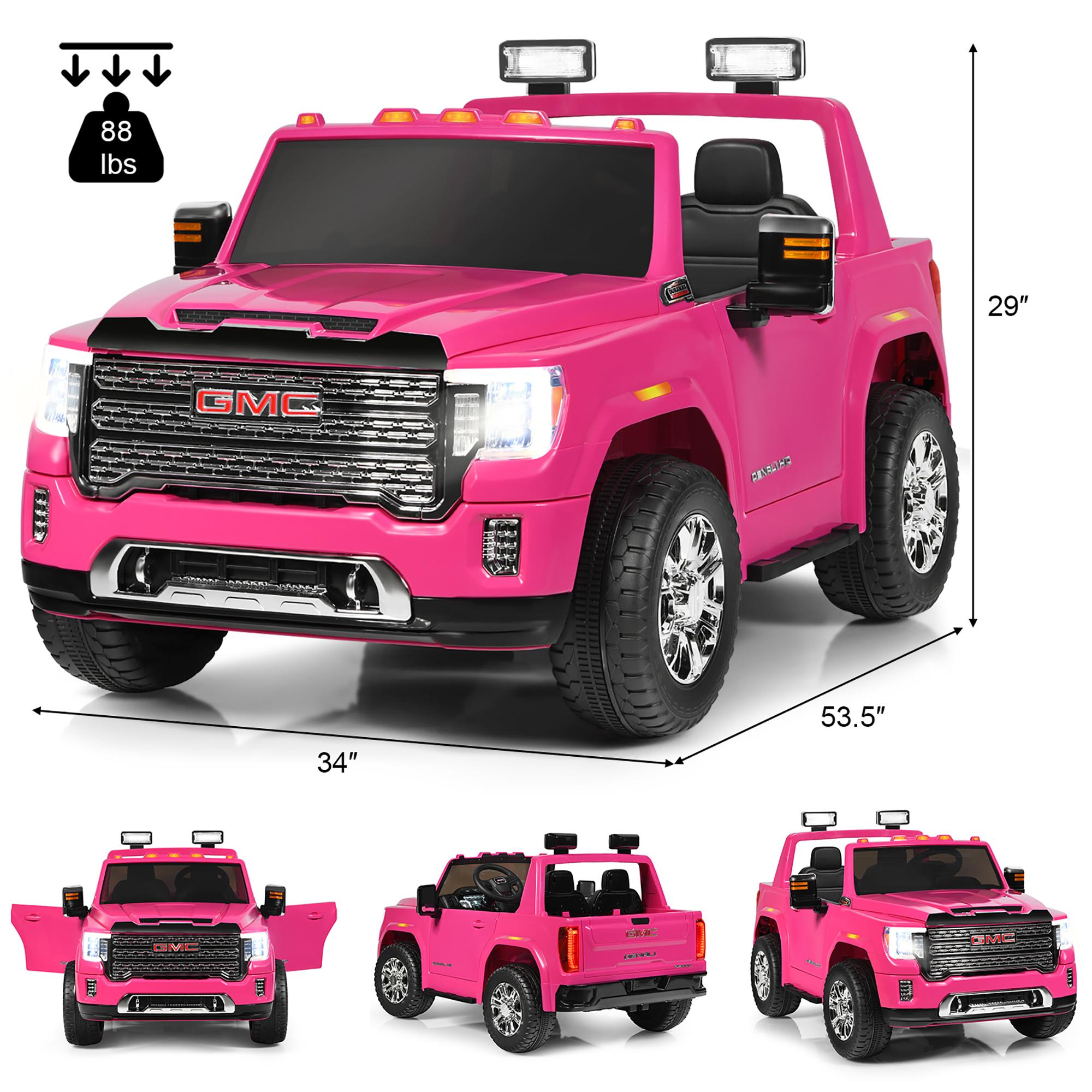 12V 2-Seater Licensed GMC Kids Ride On Truck RC Electric Car w/StoraBox Pink