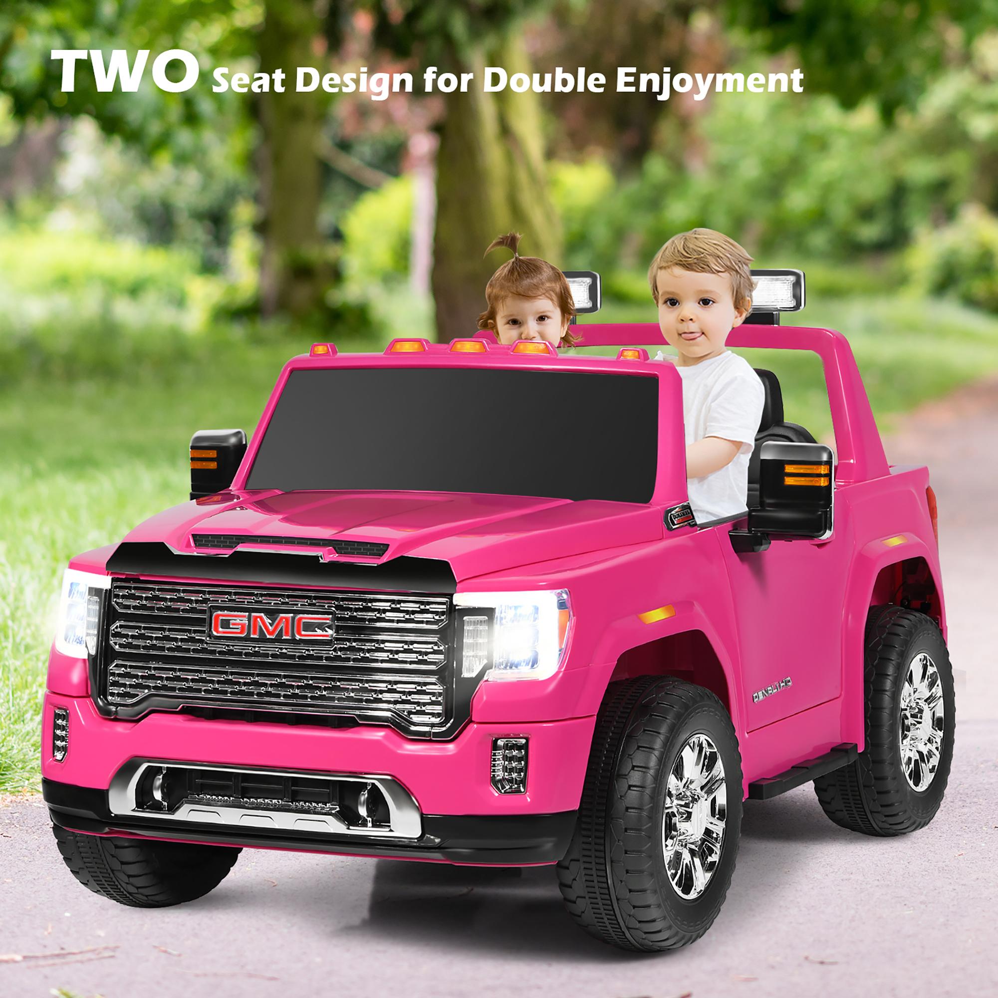 12V 2-Seater Licensed GMC Kids Ride On Truck RC Electric Car w/StoraBox Pink