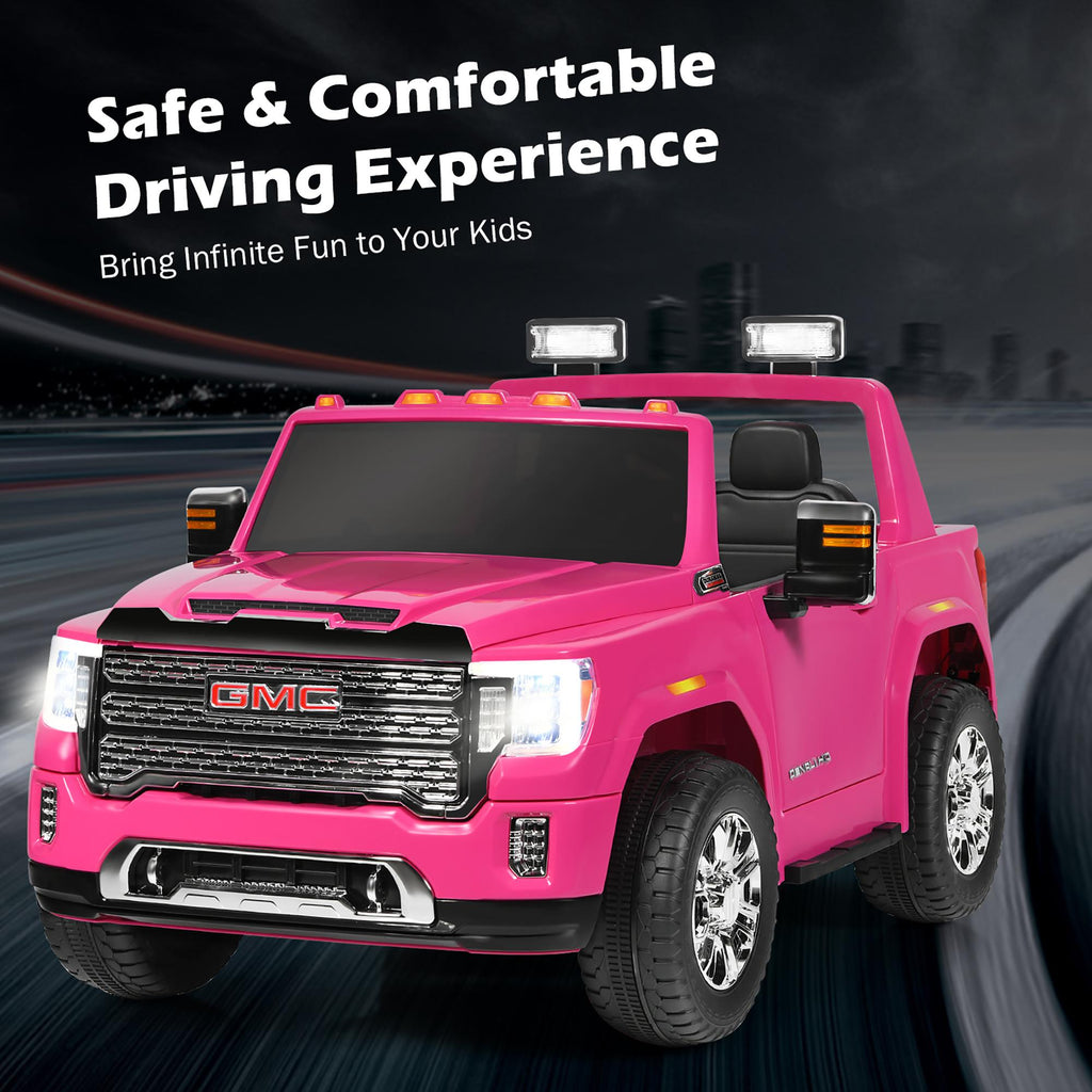 12V 2-Seater Licensed GMC Kids Ride On Truck RC Electric Car w/StoraBox Pink