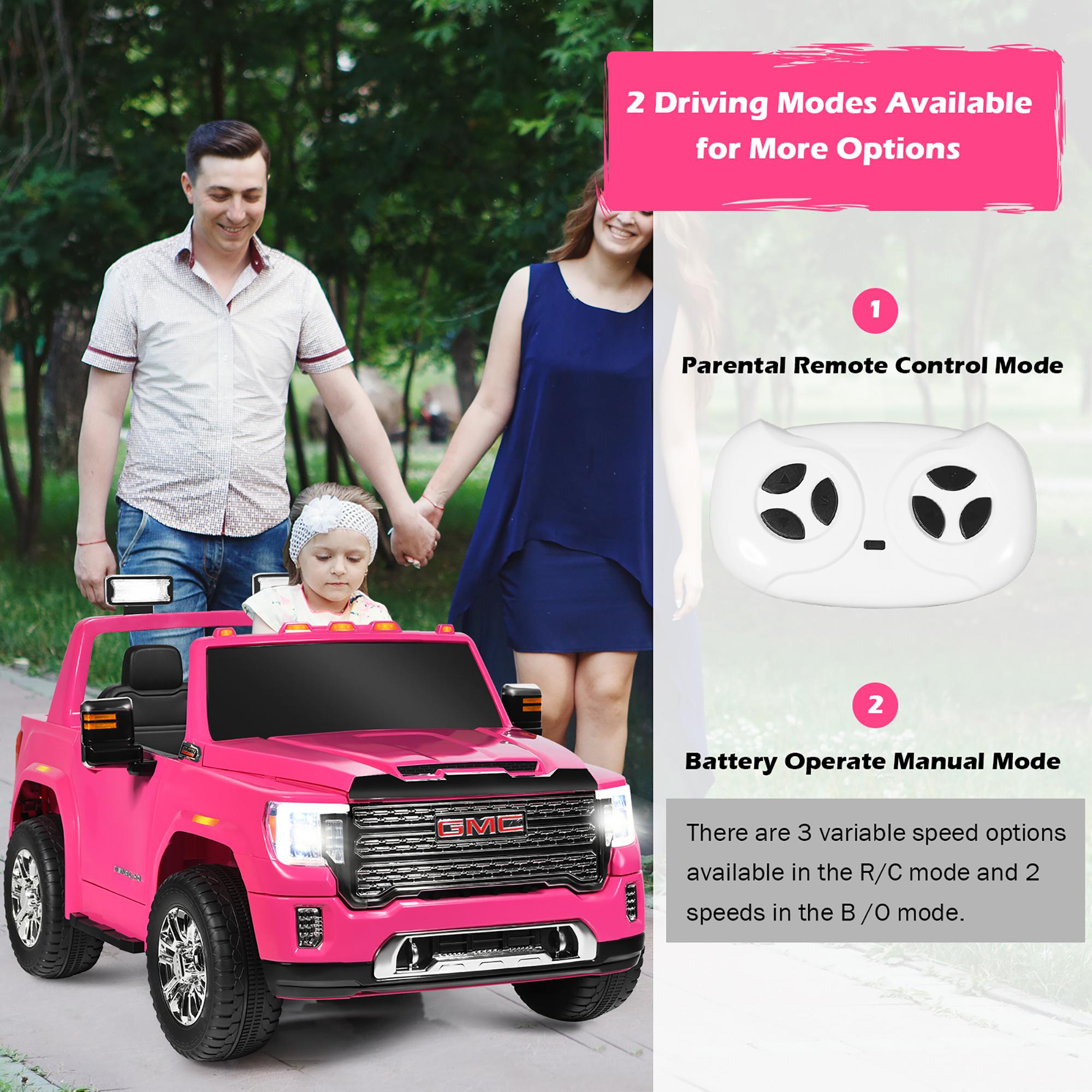 12V 2-Seater Licensed GMC Kids Ride On Truck RC Electric Car w/StoraBox Pink