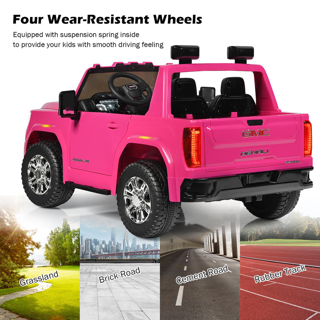 12V 2-Seater Licensed GMC Kids Ride On Truck RC Electric Car w/StoraBox Pink